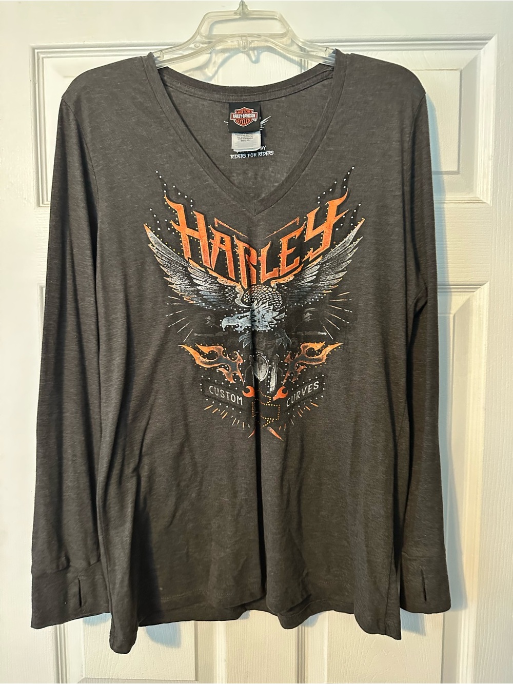 Harley-Davidson Charcoal Long Sleeve V-Neck Shirt with Eagle Graphic